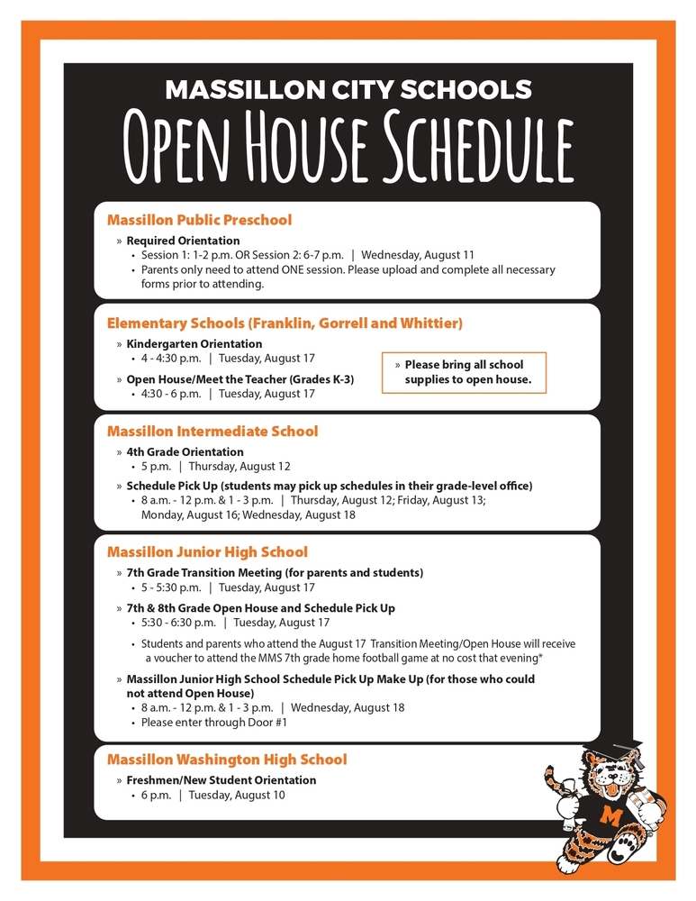 Open House Schedule 