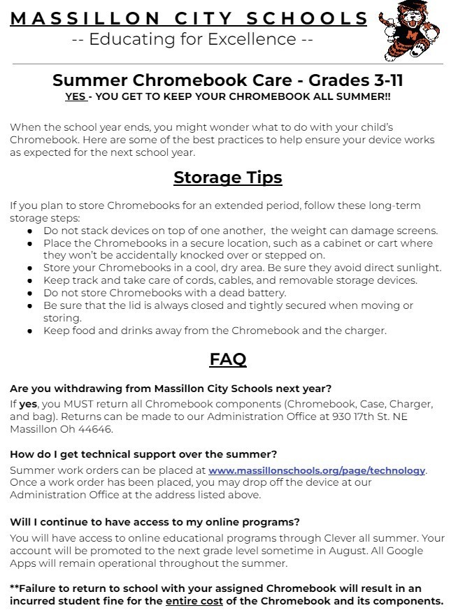 Summer Chromebook Care