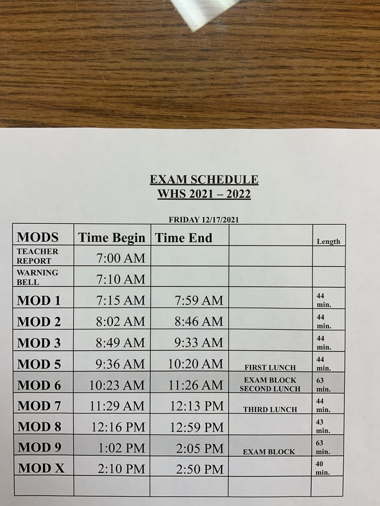 Friday 12/17 Exam Schedule